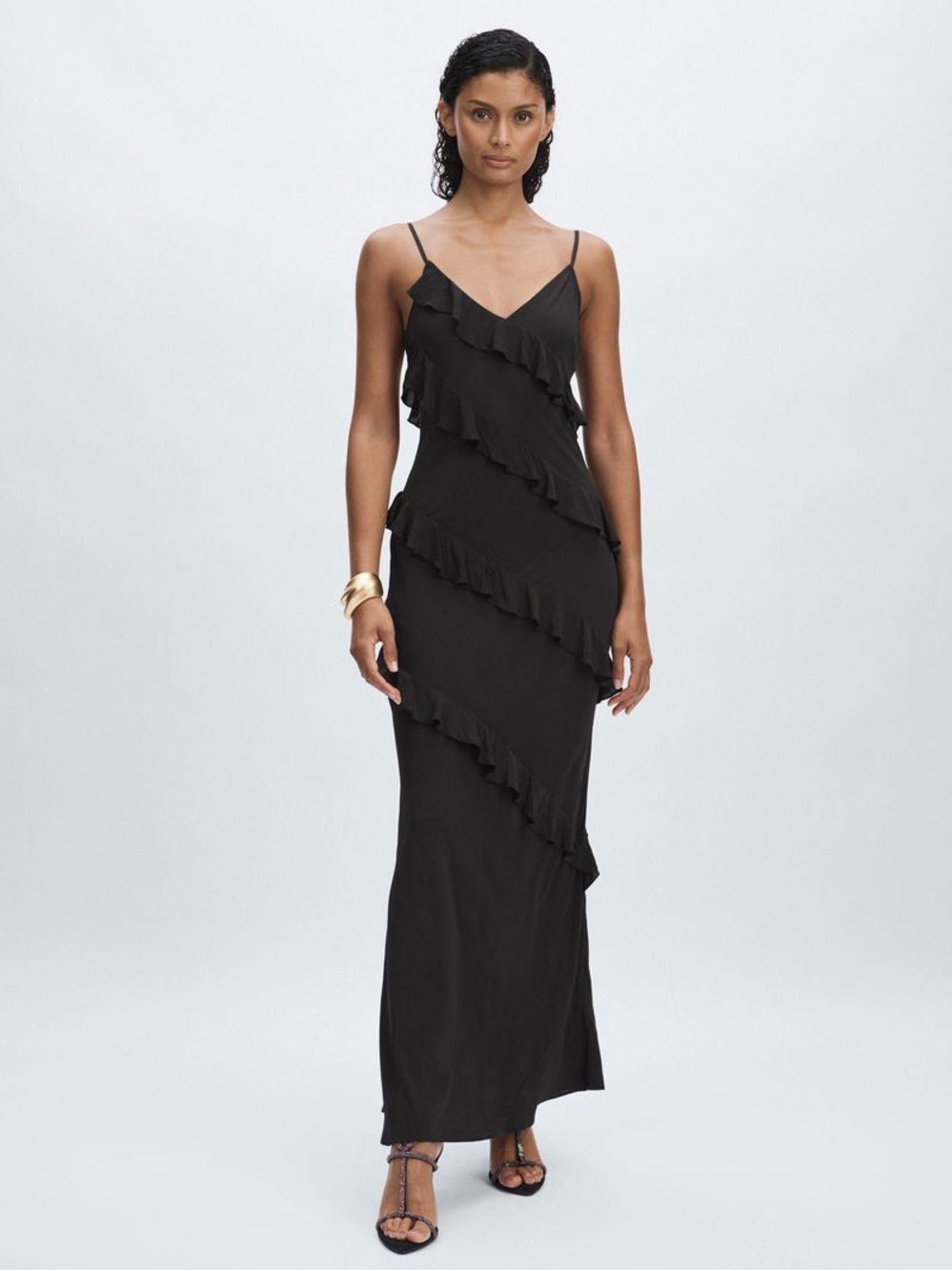 NWT Good American Ruffled Chiffon Slip Dress